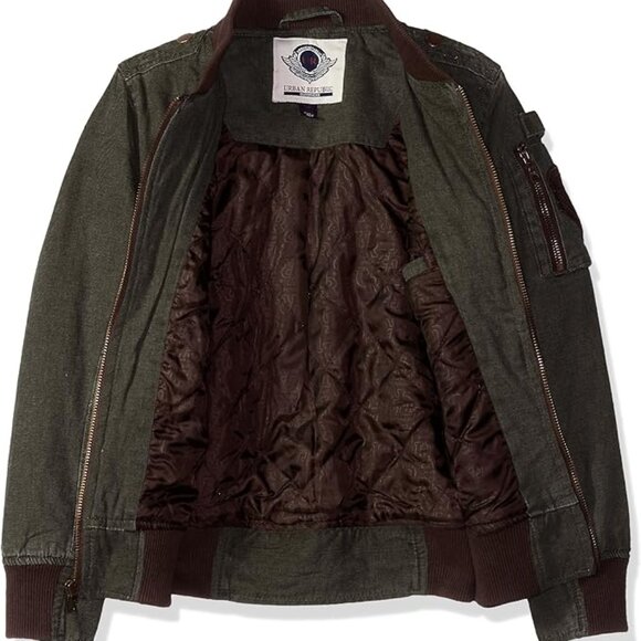 URBAN REPUBLIC Boys Cotton Canvas Aviator Flight Jacket WARM Bomber OLIVE Sz 5/6 - Picture 4 of 16